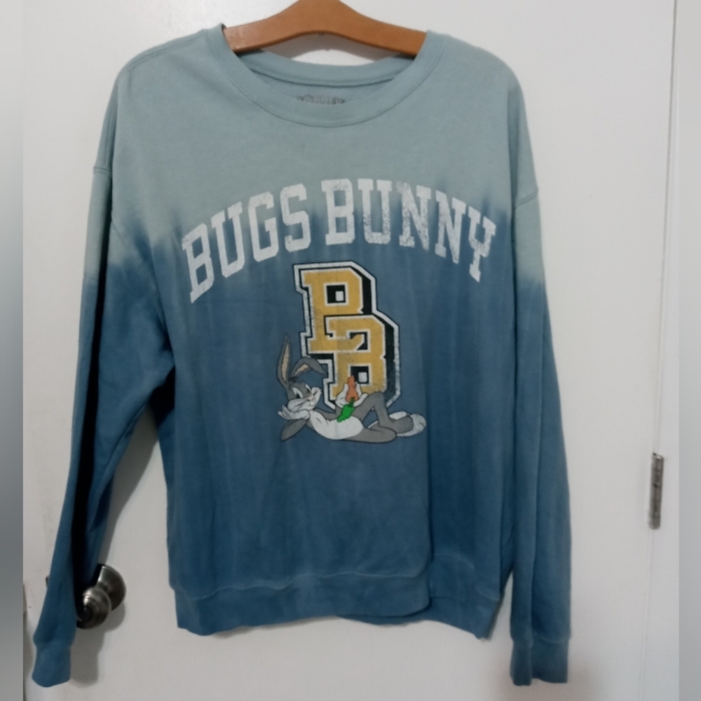 Looney Tunes Bugs Bunny ombre blue "That's all folks" Varsity Sweatshirt XL
